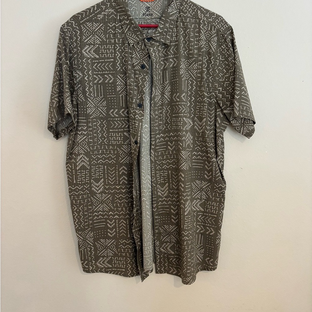 Roark Bless Up Olive Geometric Short Sleeve Shirt